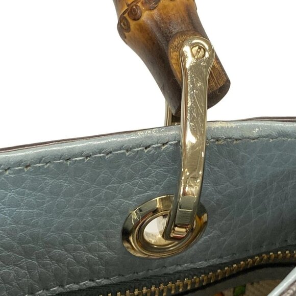 Auth GUCCI Bamboo Shopper 336032 Light Blue Brown Leather Bamboo - Tote Bag - Picture 10 of 16